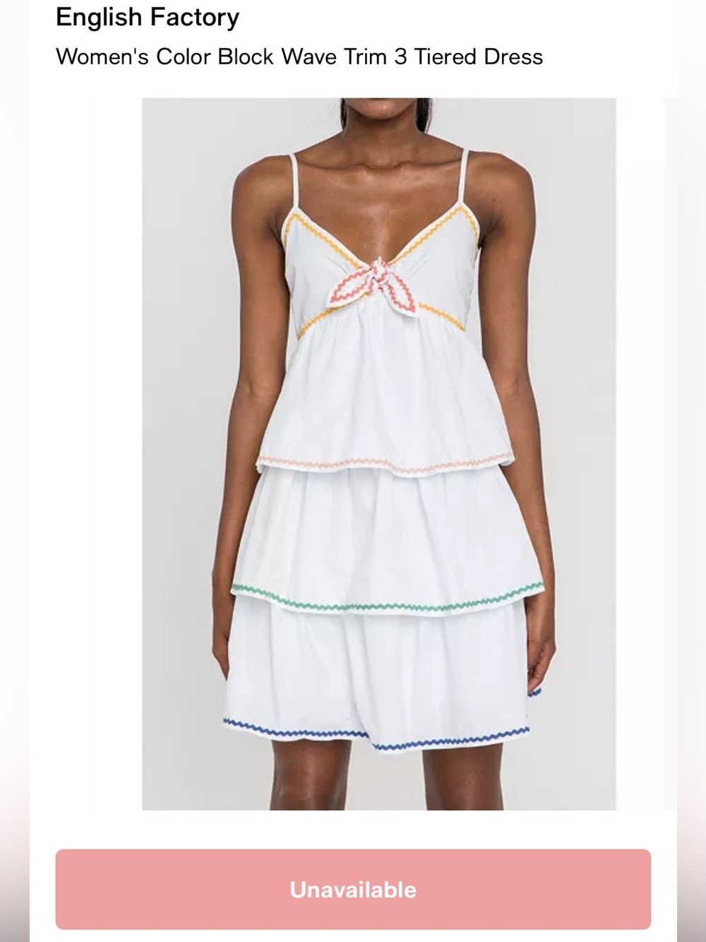 S English Factory Color Block Wave Trim 3 Tiered Dress